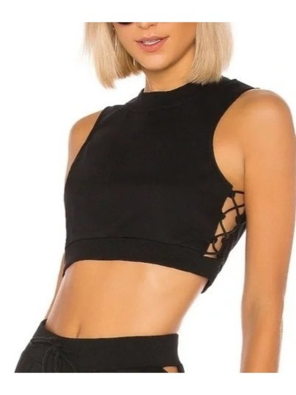 Superdown Taylor Lace Up Crop Top in Black - Size Small
